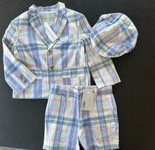 NWT Janie and Jack Pastel Plaid Shorts Suit Hat Size 3