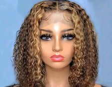Curly Bob Wigs 13X4 Lace Front Wig Brazilian Human Hair Wigs Blonde Brown