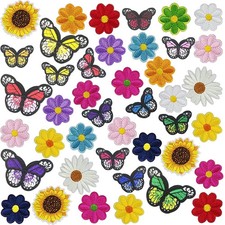 Embroidered Flower and Butterfly Iron-On Patches for Arts Crafts 42 Pcs