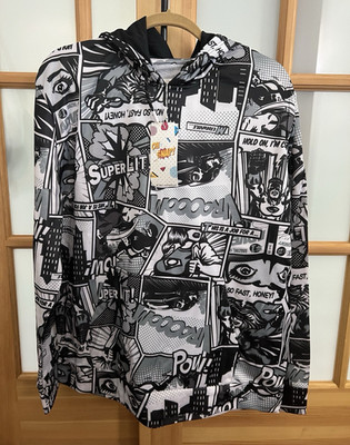 Oh Snap! Comic Graphic Pullover Hoodie Drawstring Men s M Gray Black White
