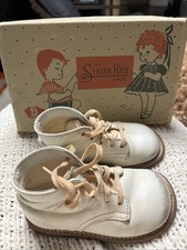Vintage Stride Rite Baby Shoes White Leather High Tops in Original Box -3 1/2 D