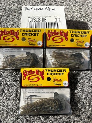 3 New STRIKE KING LURES 3/8oz THUNDER CRICKET Bladed Baits SWIM JIGS Blue Craw
