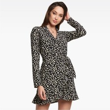 NWT Bardot Black and White Leopard Wrap Mini Dress 4 / XS