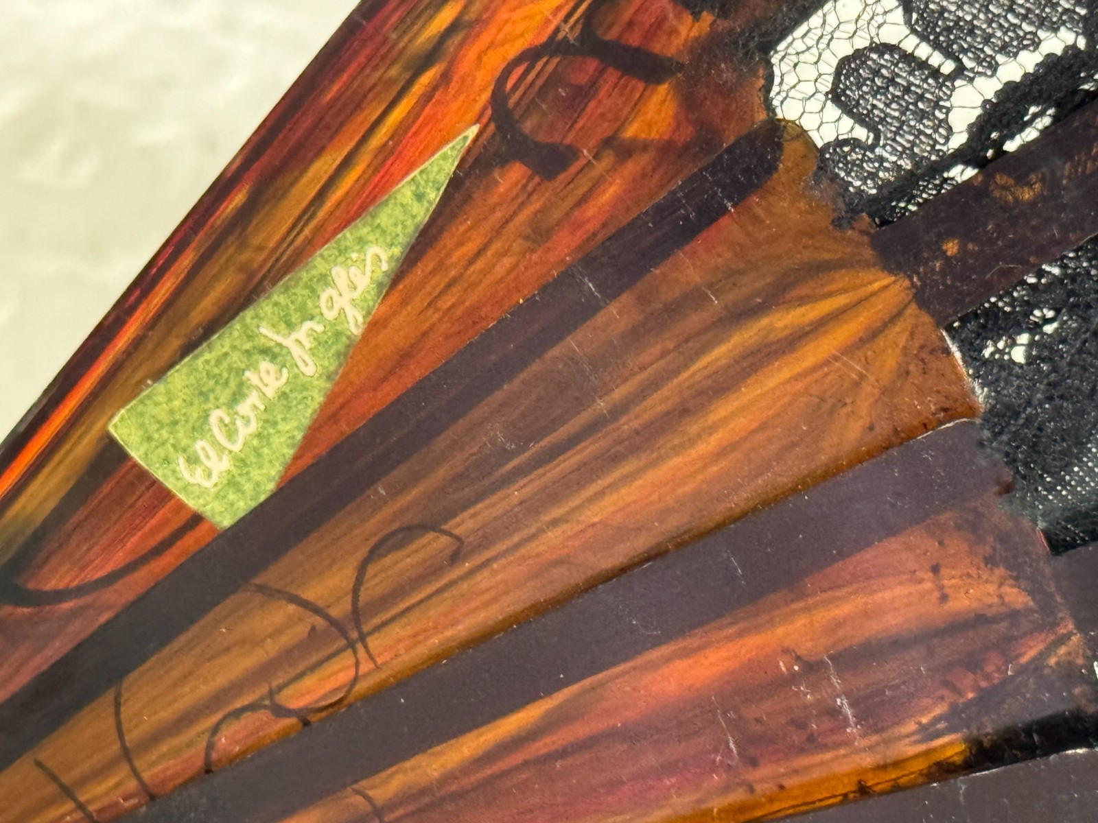 Vintage Spanish Lace Hand Fan El Corte Inglés Floral Hand Painted