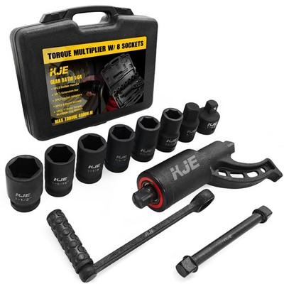 KJE Heavy Duty Torque Multiplier Wrench Set, 1-Inch Drive W/ 8 Socket, Black