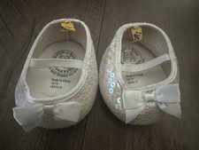 BAB Build A Bear White Shoes Irredescent Sequin Dressy Flats With Bow