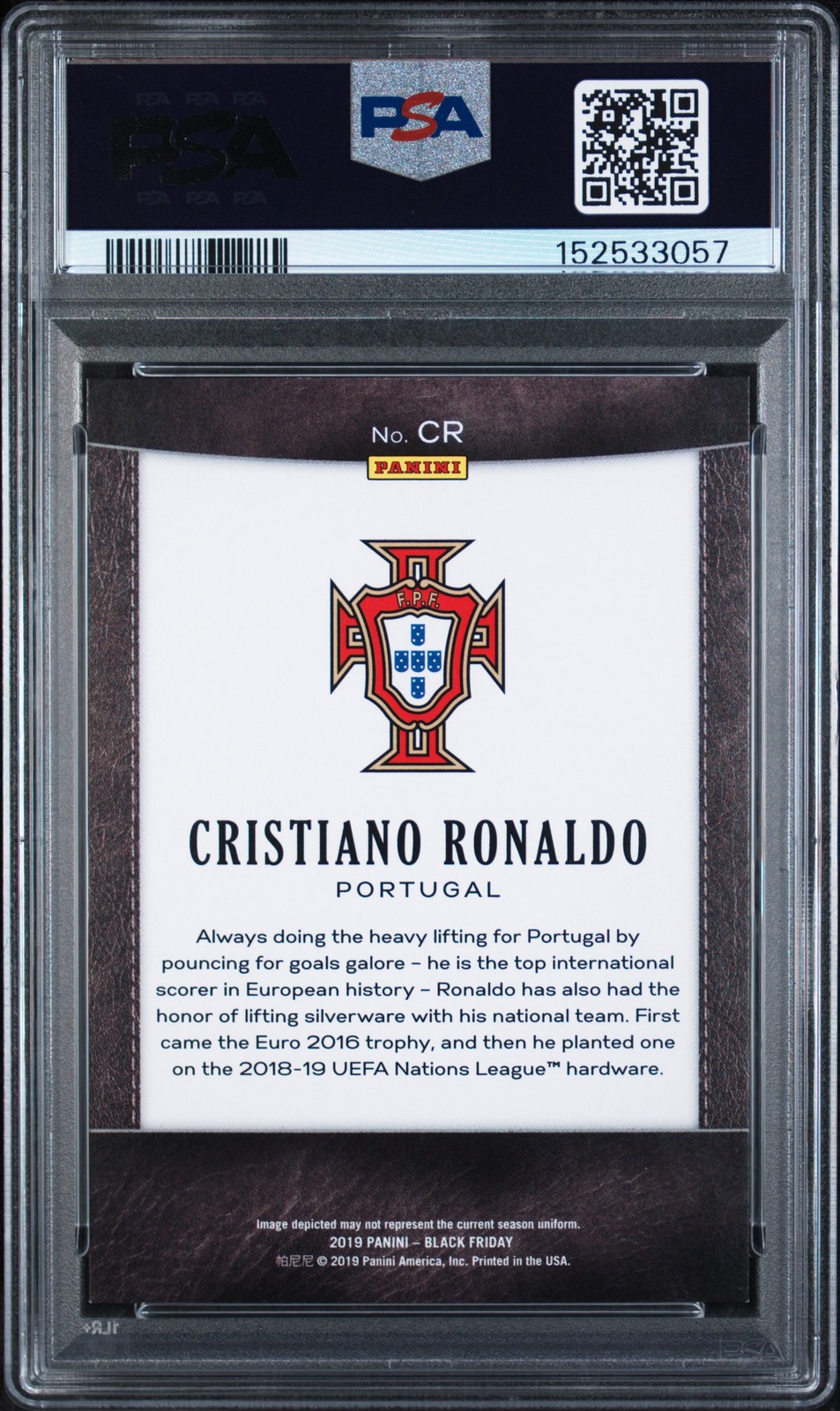 2019 PANINI BLACK FRIDAY PANINI COLLECTION #CR CRISTIANO RONALDO PSA 9 view 2