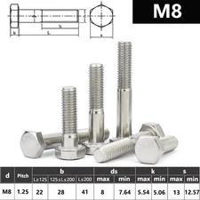 M8 / 8mm A2 STAINLESS STEEL PART THREADED HEX HEAD BOLTS HEXAGON SCREWS