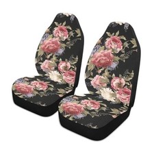 Dark Vintage Floral Flowers Print Car Seat Covers Set Of 2seamless Pink Black