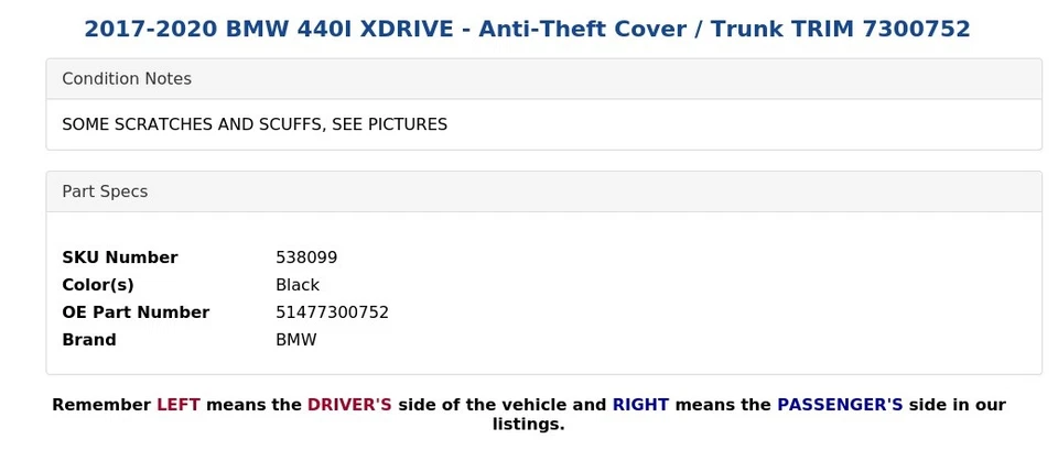 BMW 440I XDRIVE 2017-2020 - Cubierta antirrobo/ajuste de maletero 7300752 Foto 4 de 4