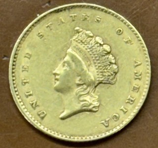 1855 $1 Gold Indian Type 2 Coin AU Almost Uncirculated TCCCX