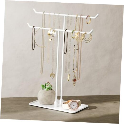 Aesthetic White Metal Necklace Stand & Jewelry Organizer Holder-image