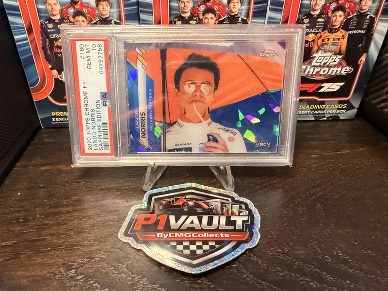 Lando Norris 2020 Topps F1 Chrome Sapphire #180 PSA 10 "Sippy Cup"