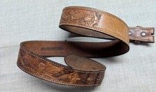 vintage TOOLED buckle belt WESTERN leather 38 brown EAGLE brown COWHIDE floral
