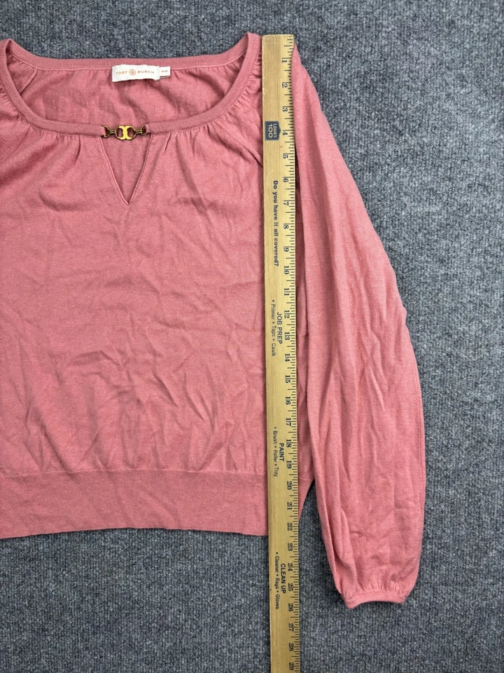 Suéter Tory Burch Para Mujer Mediano Rosa Cachemira Cuello Redondo Cerradura Logo Pullover Foto 4 de 4