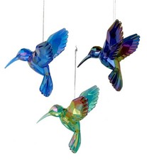 Kurt Adler Shiny Acrylic Hummingbird Ornaments, Set of 3, 4.25in, Blue