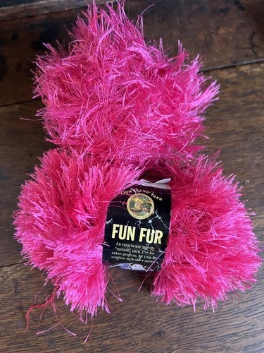 Lion Brand Yarn - Fun Fur - Hot Pink - 2 skein one hand rolled - product listing photo
