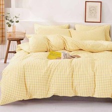 Size Duvet Cover Set - 3 Piece Soft Farmhouse Buffalo Check Full Yellow Grid