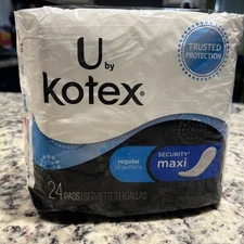 U By Kotex Maxi Regular Unscented Pads 24 Count New Security Breathable
