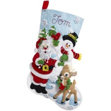 Bucilla Felt Stocking Applique Kit 18" Long Santa's Gathering 89308E