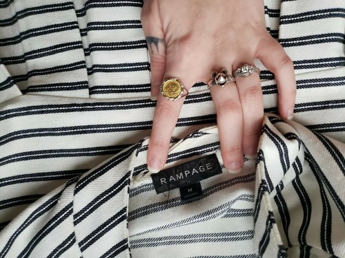 Rampage Macys Stripe Pleated Skirt Dress M Career Business Casual Cap Sleeve B+W - Picture 3 of 4