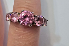 Silver Plated Pink Cubic Zirconia CZ 5 Stone Ring Sz 9