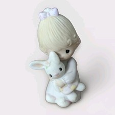 PRECIOUS MOMENTS - "Jesus Loves Me" E-9279 Girl with Bunny 1982 Hourglass Mark