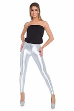Womens Faux Leather High & Classic Waisted Leggings Metalic Colours Gold Silver