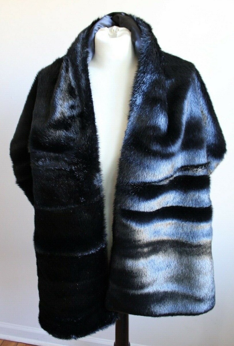 NWOT Valerie Stevens Black Faux Fur Rectangle Wrap Shawl Stole