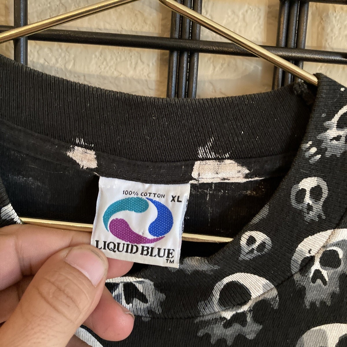 Vintage 1992 Liquid Blue Chris Pinkerton All Over Print Skull XL