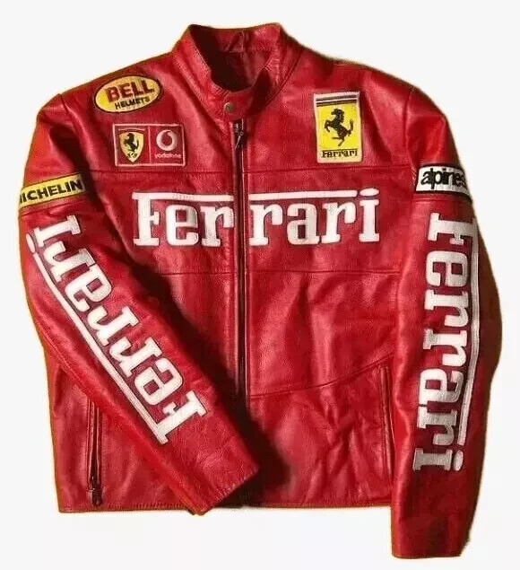 Ferrari Racing Leather Jacket Vintage style F1 Logo Red