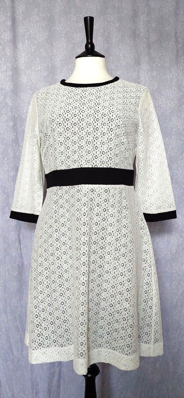 OFF WHITE o Abito in pizzo United Colors of Benetton M nuovo con etichette aderente e svasato bianco ecrù e nero