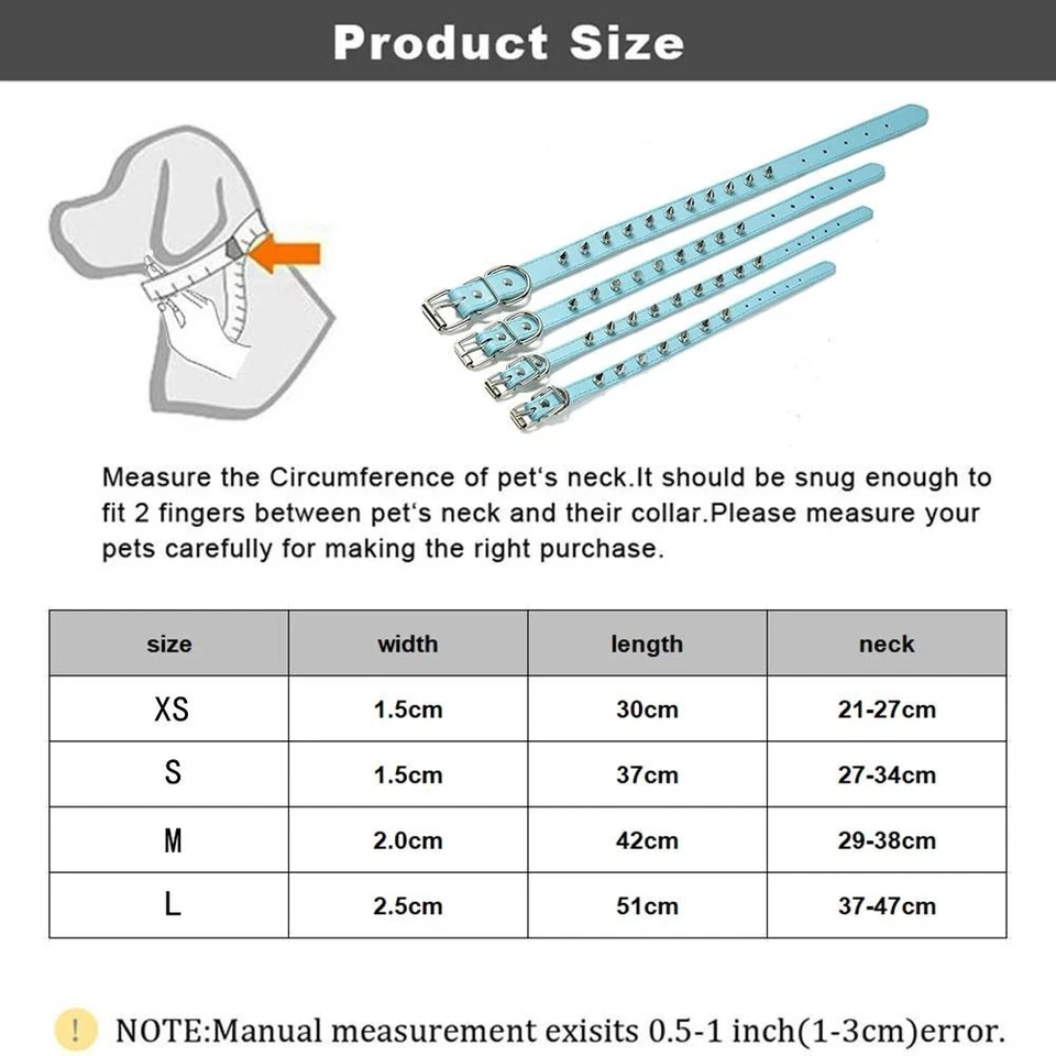 Cool Cat Dog Collar Leather Spiked Studded Collars For S M Pets Neck Strap - image 3 of 4