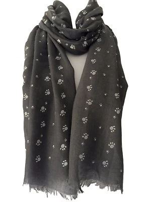 LILYROSA Grey Paw Print Scarf Grey Cream Cat Dog Paws Scarves Christmas Gift New