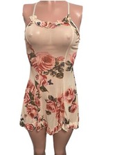 Coquette Pink Floral Semi-Sheer Slip Micro Ruffled Fairycore Mini Dress S New