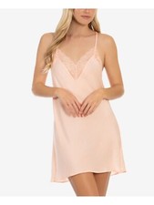 Linea Donatella Lace-Trim Hammered Satin Chemise Nightgown Pink S