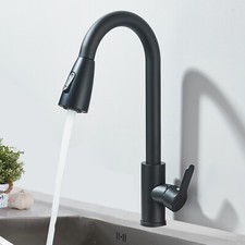 Black Kitchen Faucet Stainless Steel Pull-Out 360° Kitchen Sink Two Modes Tall
