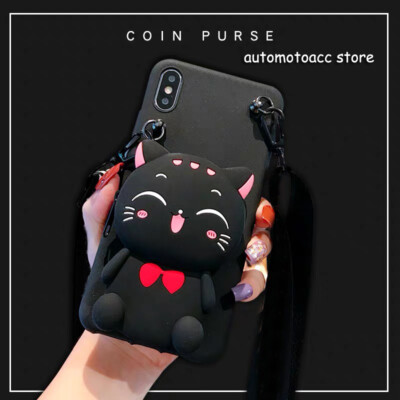 Lucky Cat Cartoon Wallet Purse Case Cover+Strap For iPhone 5-15PM Samsung S7-S24