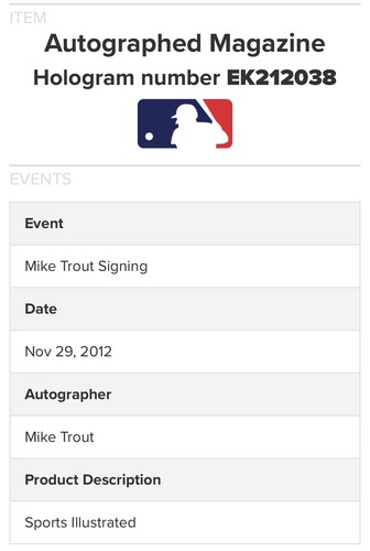 MIKE TROUT SIGNED SPORTS ILLUSTRATED MLB AUTHENTICATED HOLO AUTOGRAPH MAGAZINE - Picture 4 of 4