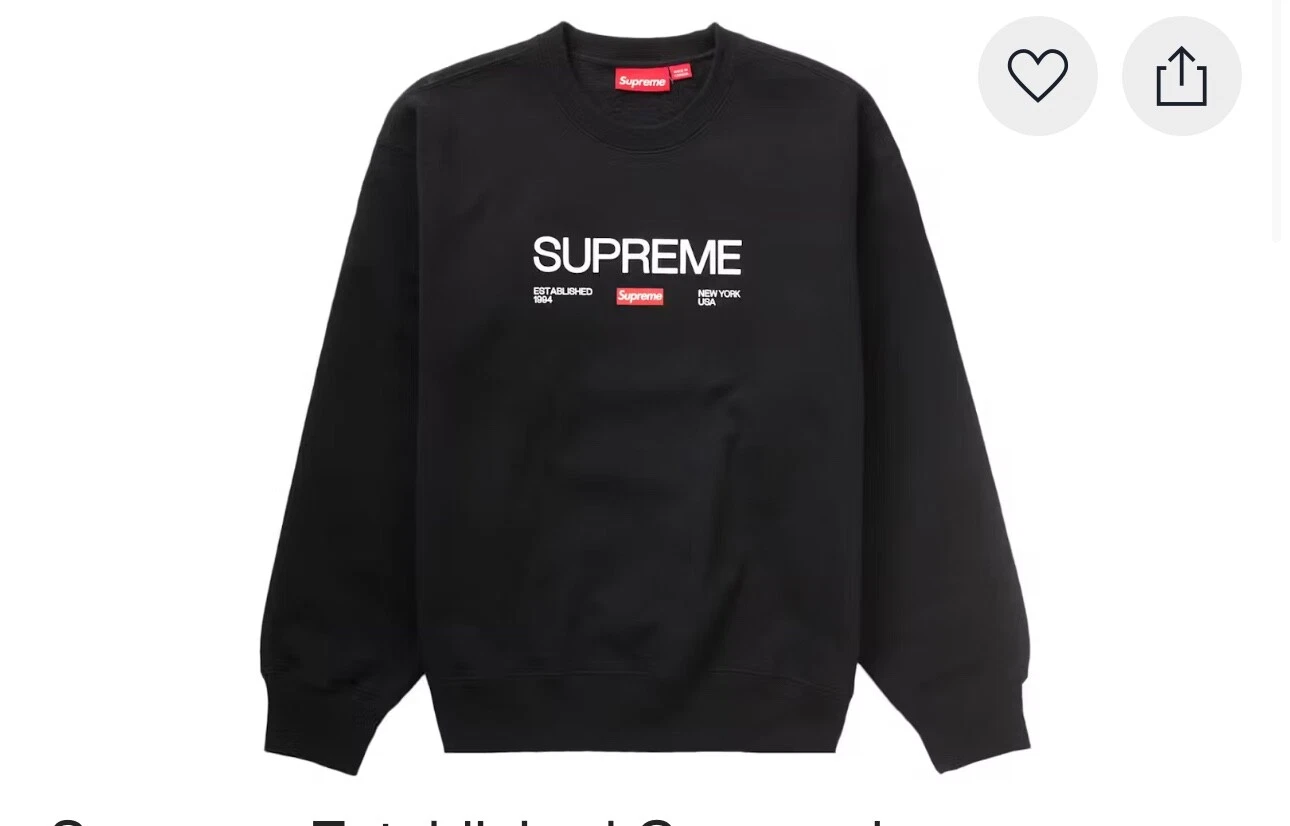 Sweat col rond Supreme Established taille XXL noir SS24 neuf 2024