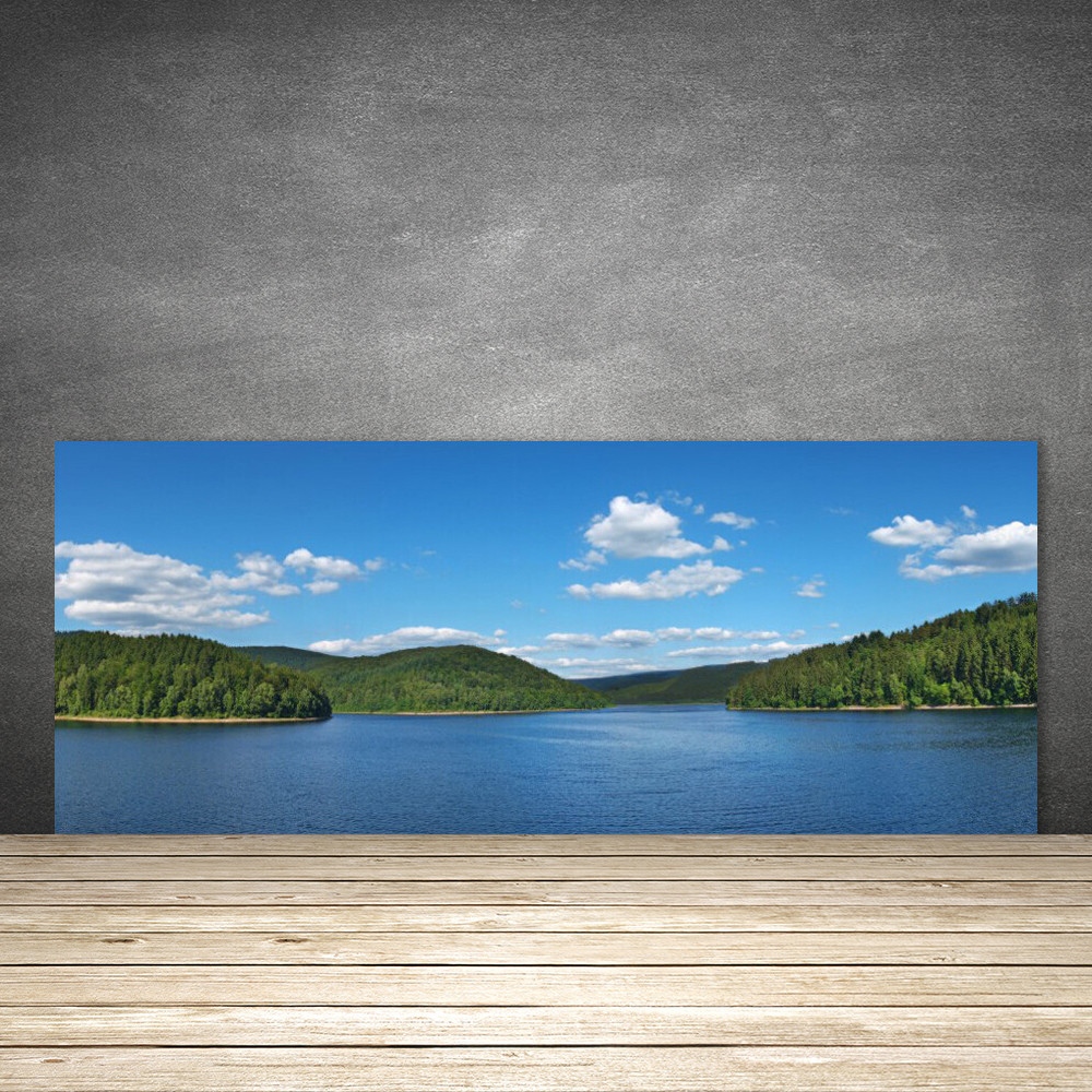 Crédence de cuisine en verre 125x50 anti-taches motif paysage forêt et lac
