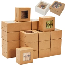 60PCS 4in Bakery Boxes Small Treat Boxes Cookie Boxes with Window Pastry Boxes