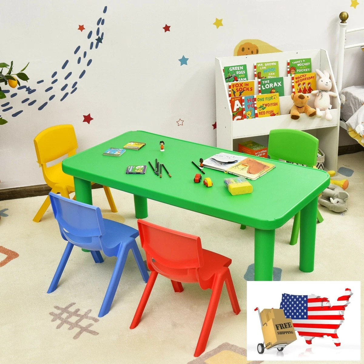 Kids Colorful Plastic Table and 4 Chairs Set