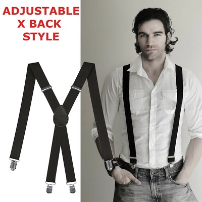 Men X-Shape Suspenders Elastic Strap Brace Clips Adjustable