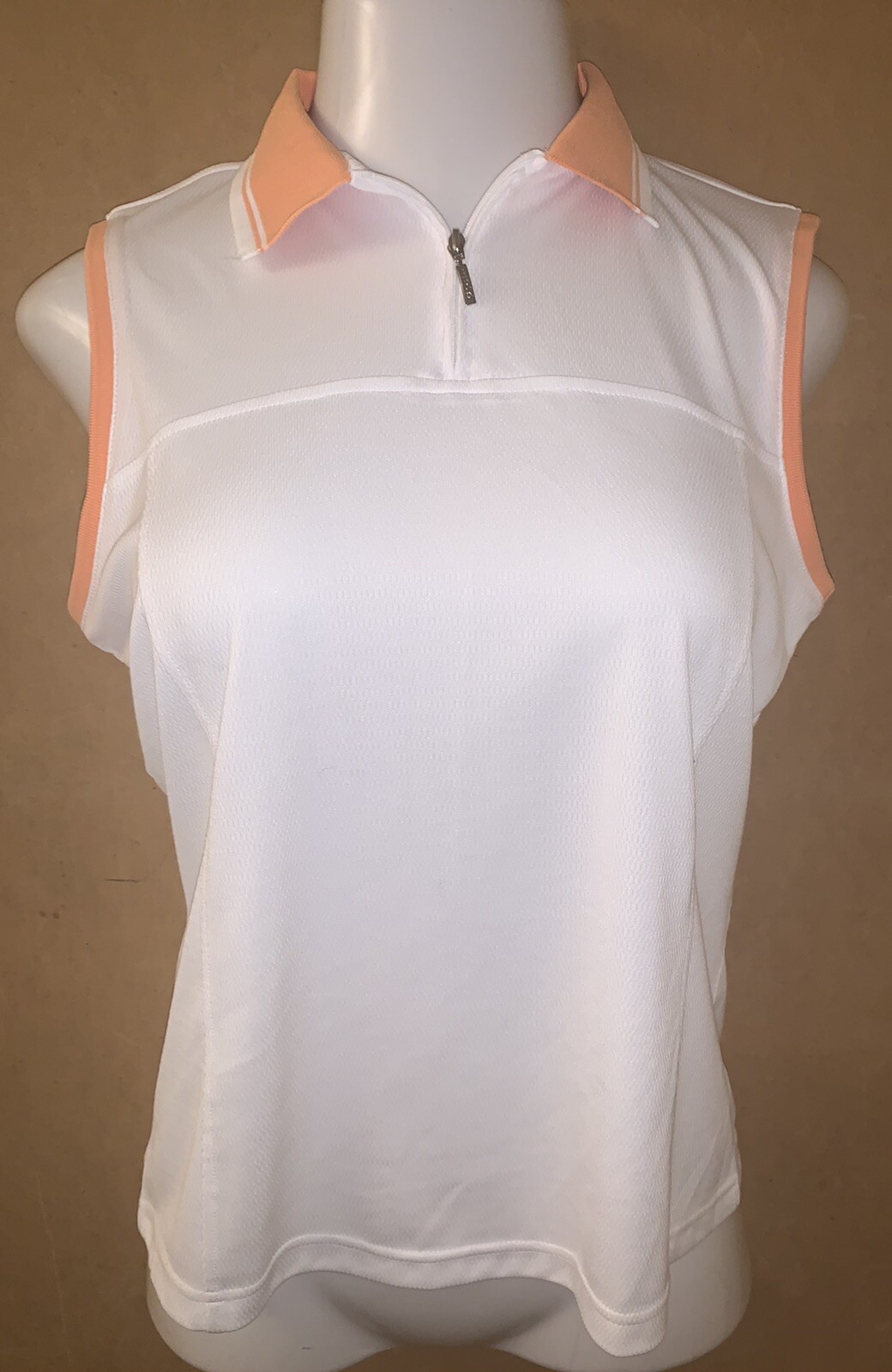 IZOD XFG White Sleeveless Golf Polo Shirt Orange Trim Womens Medium
