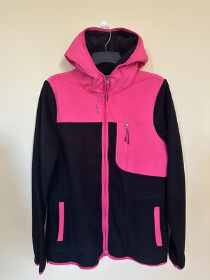 Reebok Jacket Women s Pink Black Full Zip Hooded Fleece Polyester