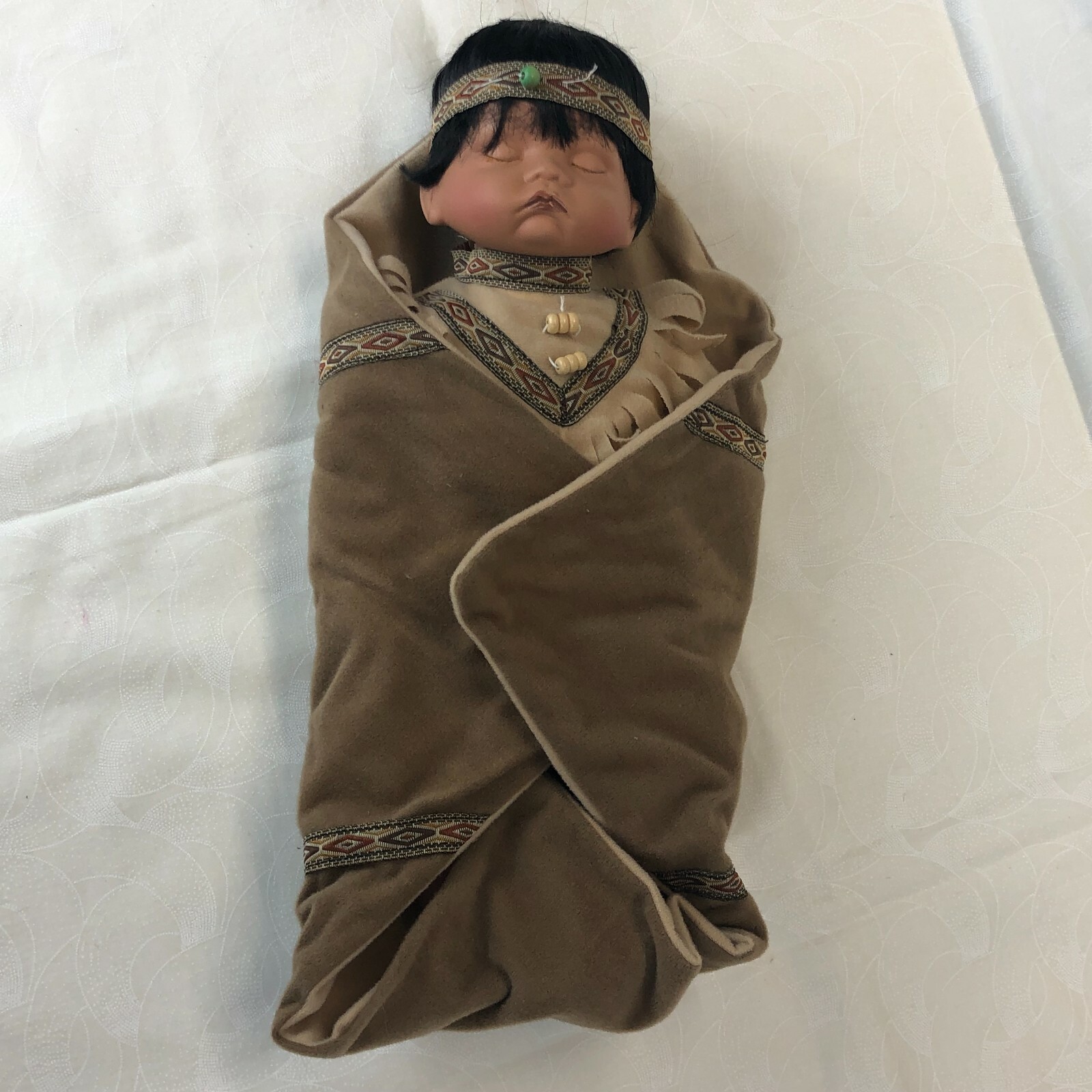 Swan Collection Sleeping Baby Native American Porcelain Doll