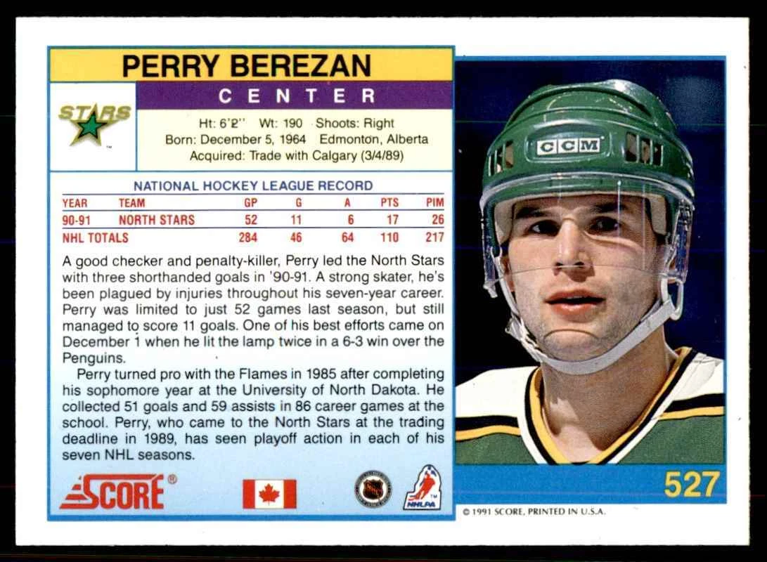 1991-92 Score Canadian Perry Berezan Minnesota North Stars #527 | eBay