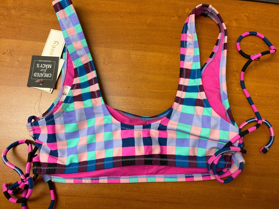 Top de bikini bralette estampado Hula Honey Check It Out rosa, L Foto 4 de 4