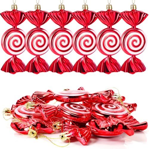 12 Pcs Christmas Candy Ornaments Glitter Hanging Candy Decorations for Red